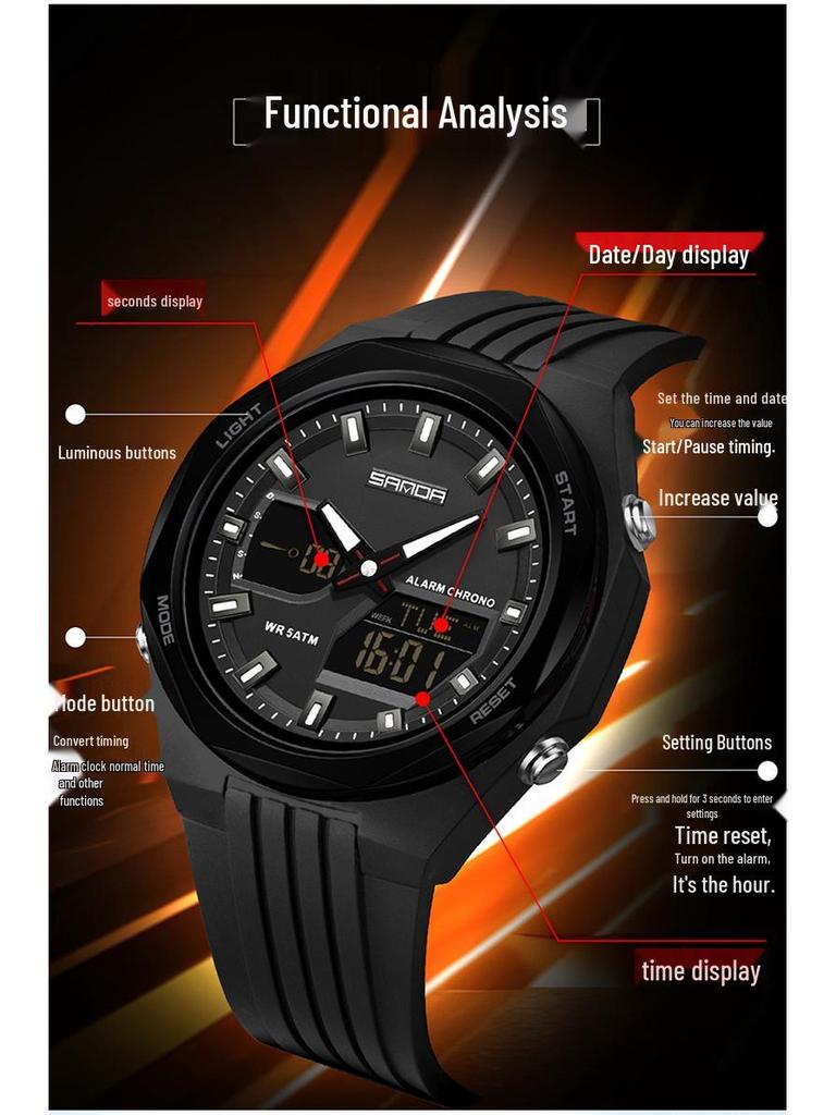 SANDA Sports Watch: World Time, Multifunctional Chronograph, Waterproof, Unisex