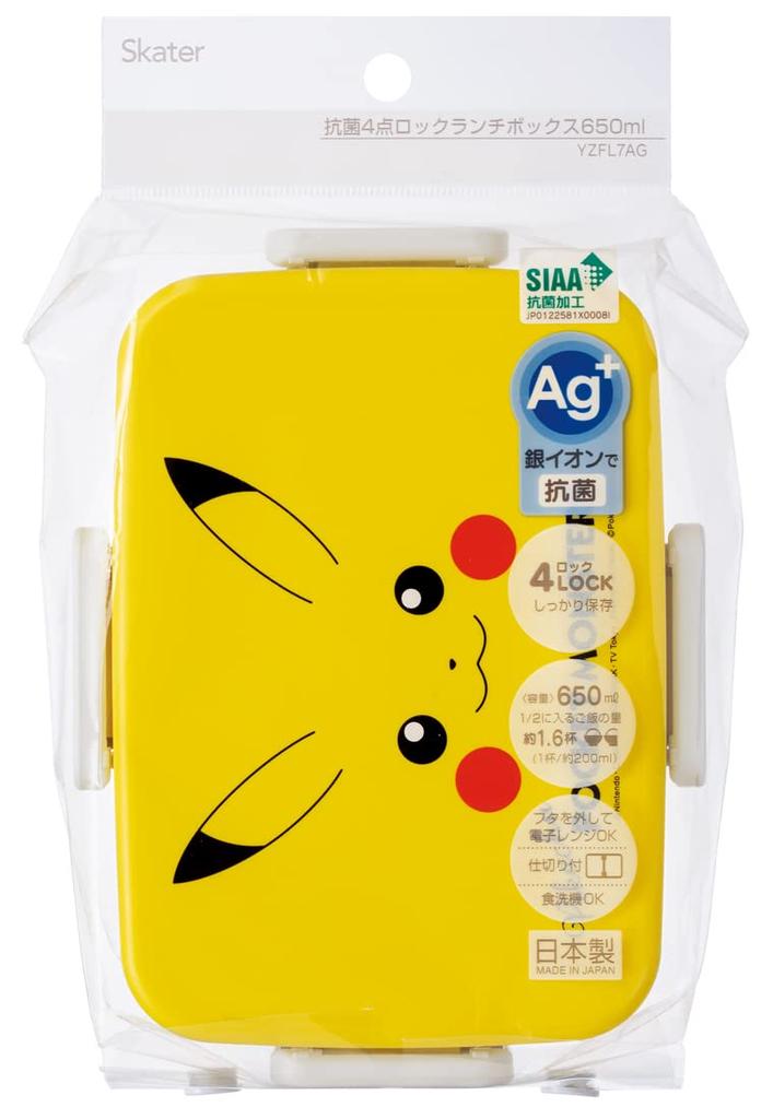 Skater Bento Spülmaschinenfest Hergestellt in Pokemon Pikachu Größe Damenbox, 650ml, 4-Punkt-Verschluss, Antibakteriell, Sicher, Auslaufsicher, Japan, Gesicht, 23, YZFL7AG-A