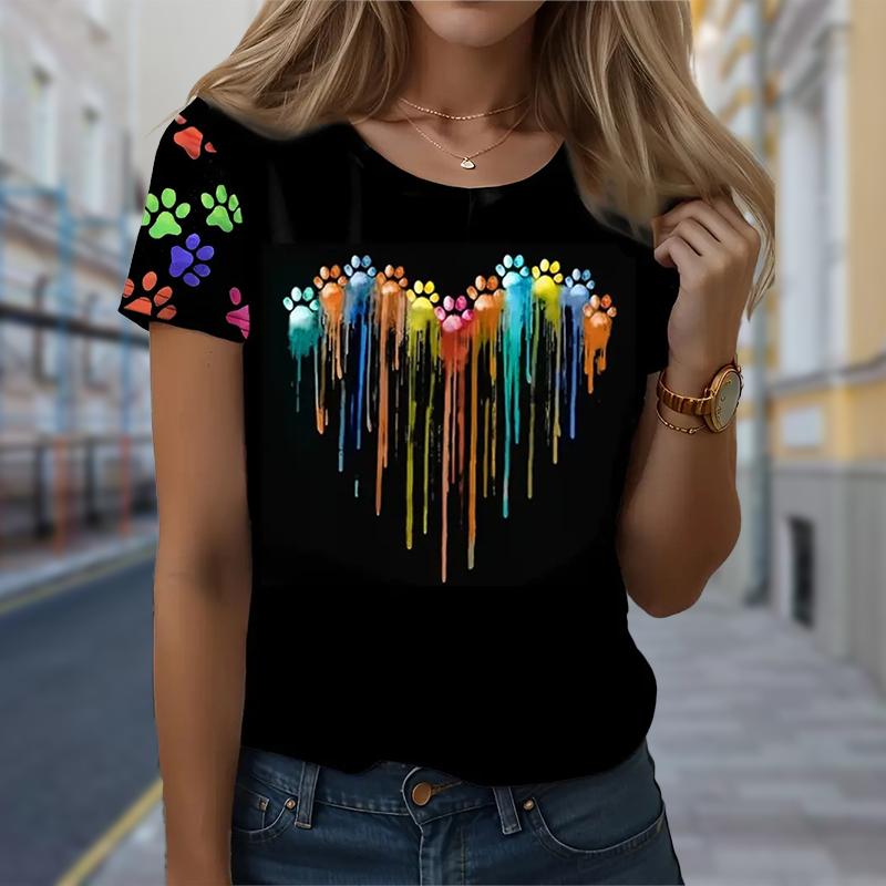 

Модная женская красочная футболка с принтом любви, забавная повседневная футболка с круглым вырезом и короткими рукавами, летняя женская футболка 8XL разноцветный