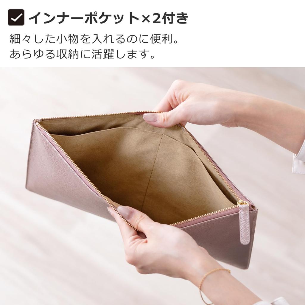 Corale Leather Multi-Pouch for Gadgets, Large, Fits 11-inch iPad, Travel, Slim, Large Capacity, Bag-in-Bag, Clutch Bag (Grey Beige)