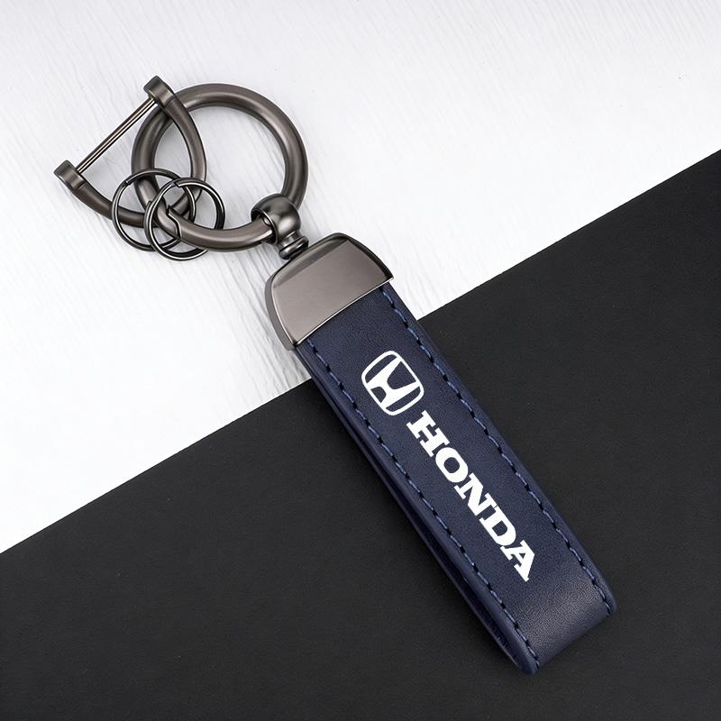 Honda Badge Leather Car Keychain Keyring Key Lanyard For Honda Civic Accord Fit Jazz Pilot CRV Odyssey Passport City Shuttle HRV TV7