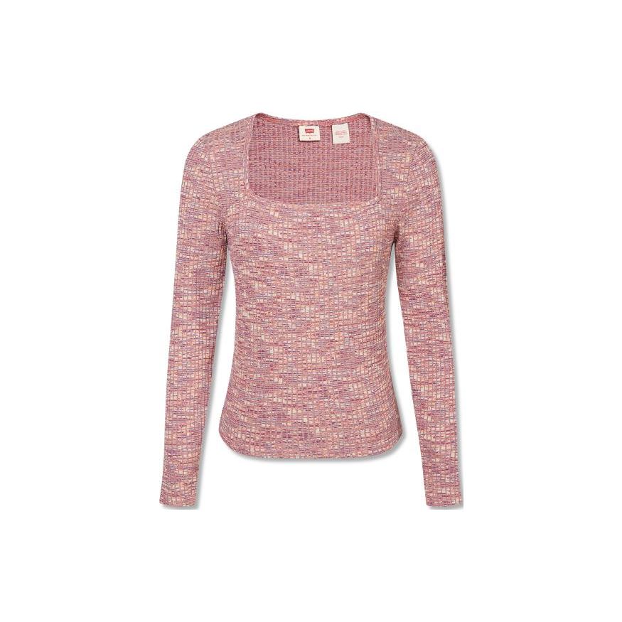 

Топ вязаный женский Levis с квадратным вырезом, цветной блок, клетчатый принт, длинный рукав, красный A4757-0006