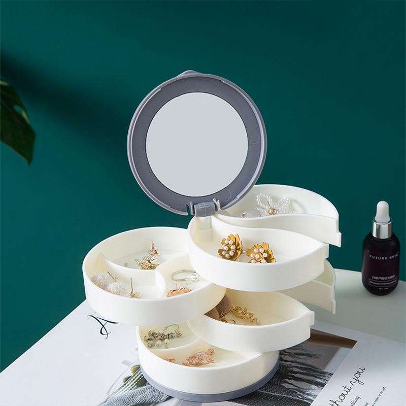 

1Pc Jewelry Stand Holder Display Tray Multilayer Rotating Jewelry Storage Box With Mirror Plastic Makeup Box белый