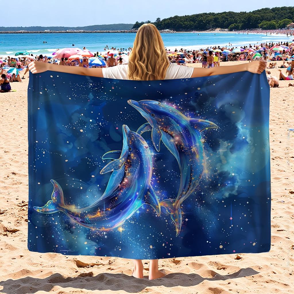 1PC Galaxy Dolphin Beach Towel Polyester Quick Dry Travel Towel Unisex Lightweight Soft for Swimming Camping Surfing Beach Essen