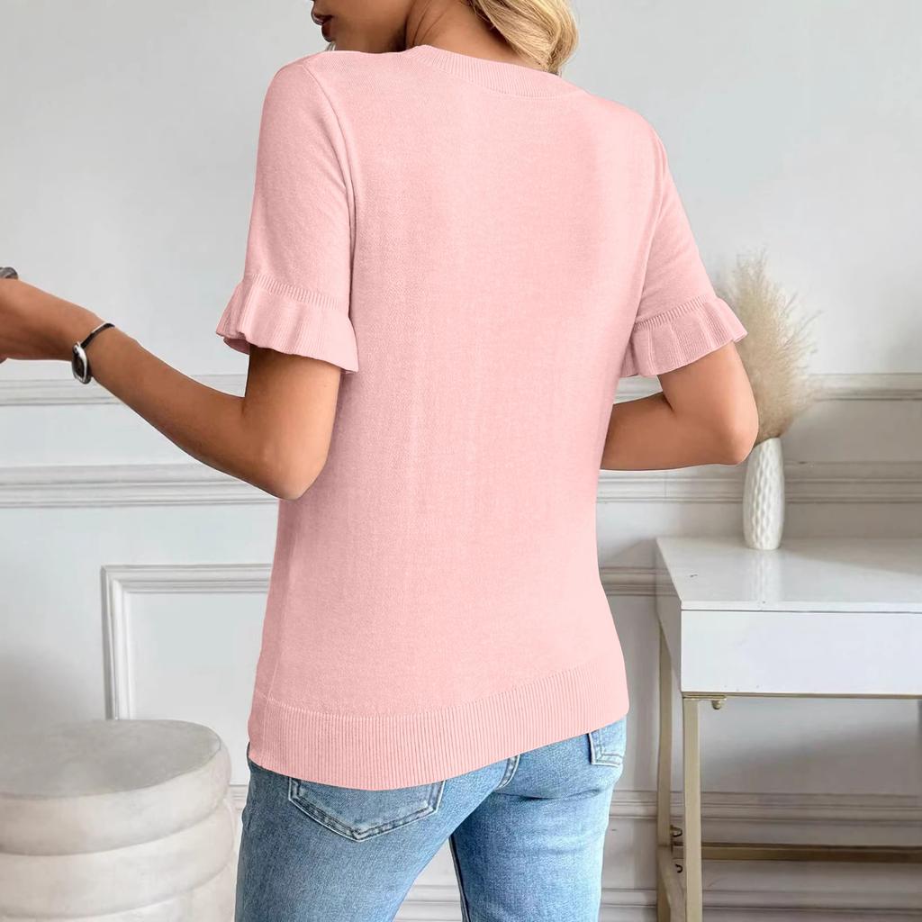 Women's Casual Knit Top Short Sleeve Puff Sleeve Sweater Pullover Lightweight Crew Neck Soft Fabric Comfortable Fit