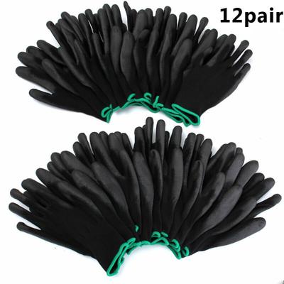 12 Pairs Work Gloves Black Nylon Flexible Safety Hand Protect Antiskid