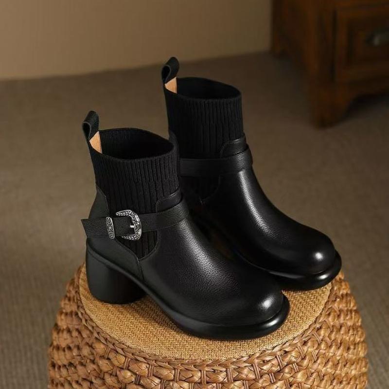 Fashion Booties Elegant With Medium Heels Sock Woman Short Shoes Soft Fleece-Lined Warm Hot Goth On Offer Chic Pu Ankle Boots for Women