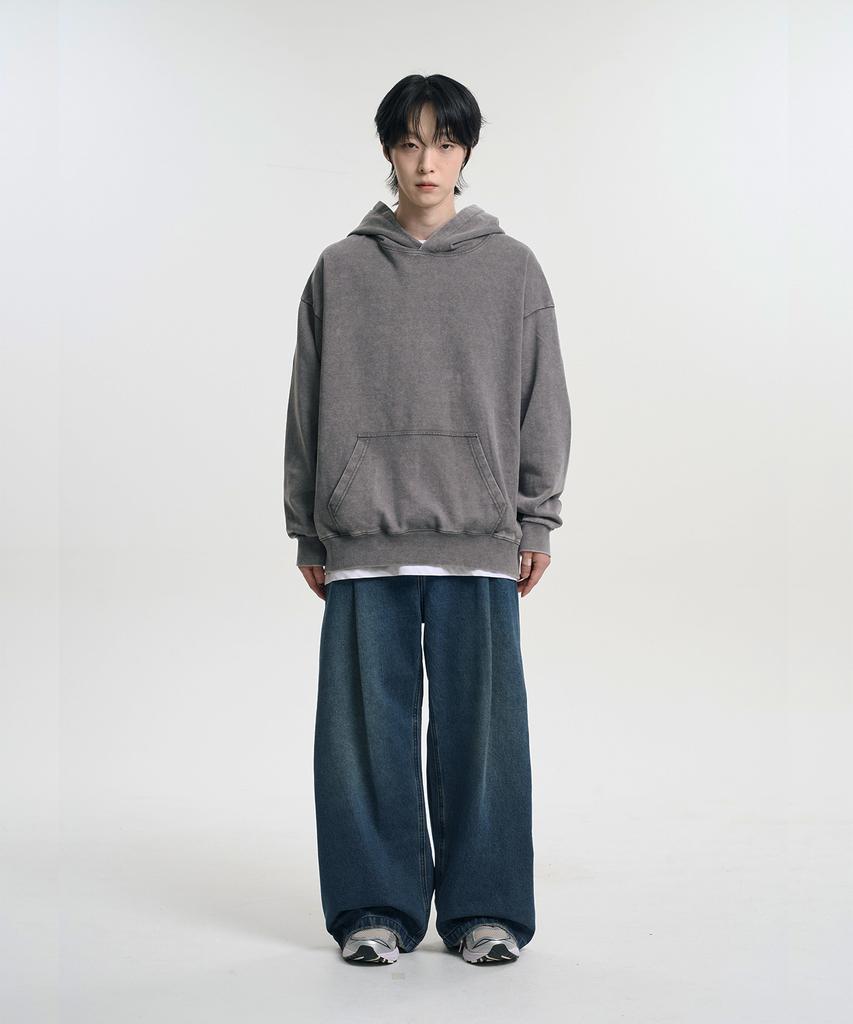 Oversized Pigment Sweat Hoodie Khaki Gray