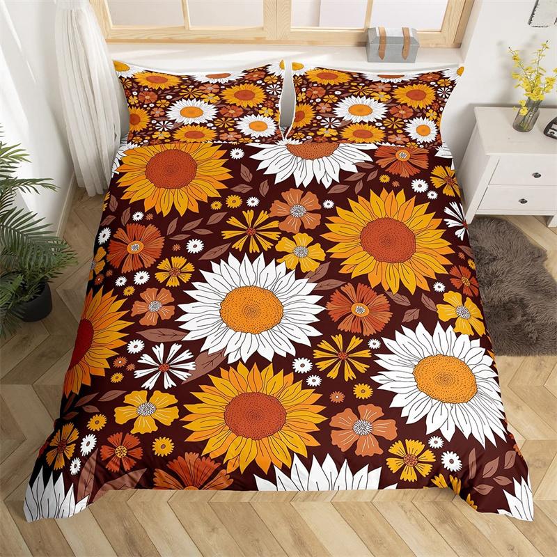 Retro 70. léta Hippie Styl Povlak na přikrývku Queen Mikrovlákno Psychedelický Houbový Ložní Set Pokojová Dekorace Dárky Duhový Květinový Povlak na Peřinu