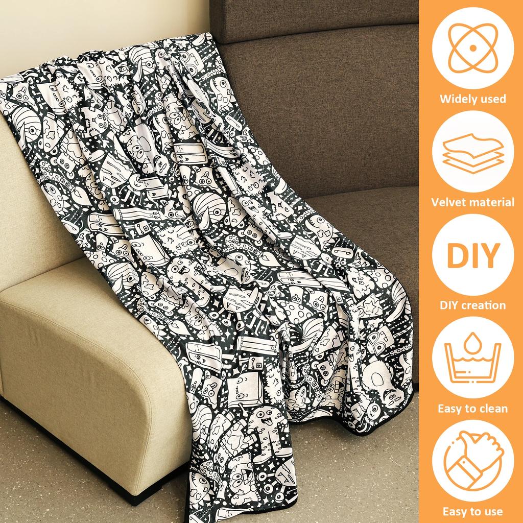 DIY deka k vybarvení se 24 barevnými fixami Kreativní personalizovaný vzor deky Úleva od stresu Jedinečné malířské umění Dekor Dárek