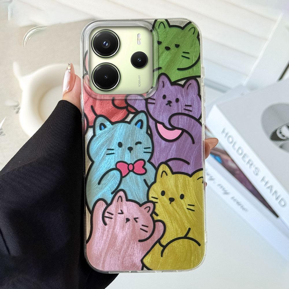 Cherry Bow Multiple Cats Phone Case for Xiaomi Redmi 14C 13C 13T 14T A5 A4 A3 Note 14 13 Pro Poco X5 Shell Silicone Back Cover