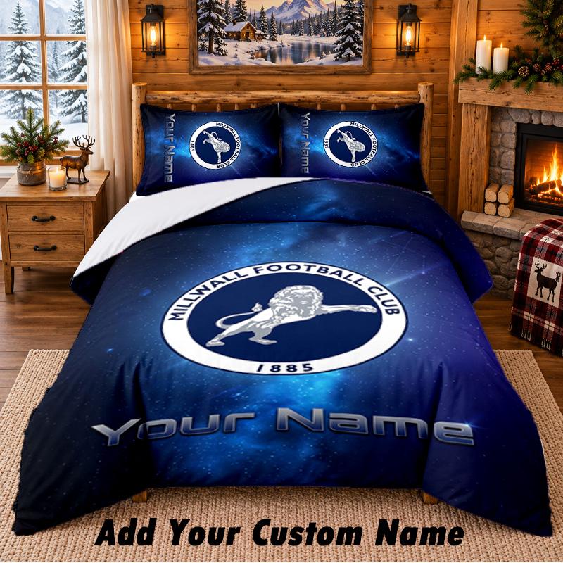 Millwall Pattern Bedding 3Pcs Set Custom Name, Bed Sheet And Pillowcases For Home Bedroom