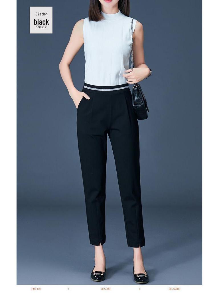 Women's Petite Black High-Waisted Slimming Straight-Leg Autumn Pants