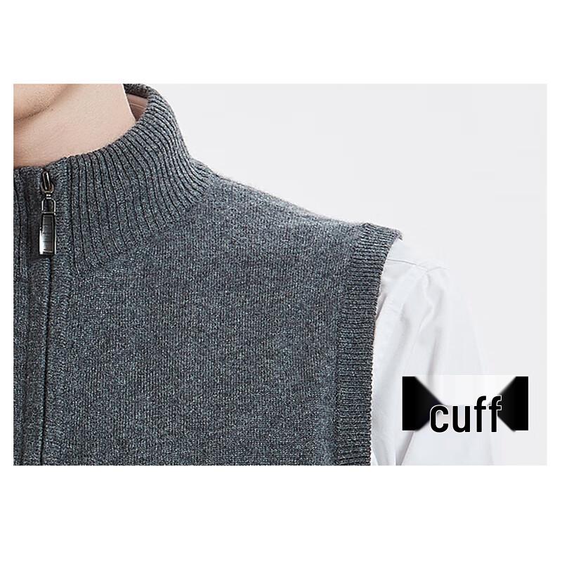 Hengyuanxiang Men's Pure Wool Stand-Collar Zipper Vest