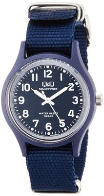 Męski zegarek analogowy Citizen Q&Q zasilany energią słoneczną, wodoodporność 10 ATM, pasek nylonowy, granatowy, E05A-003VK