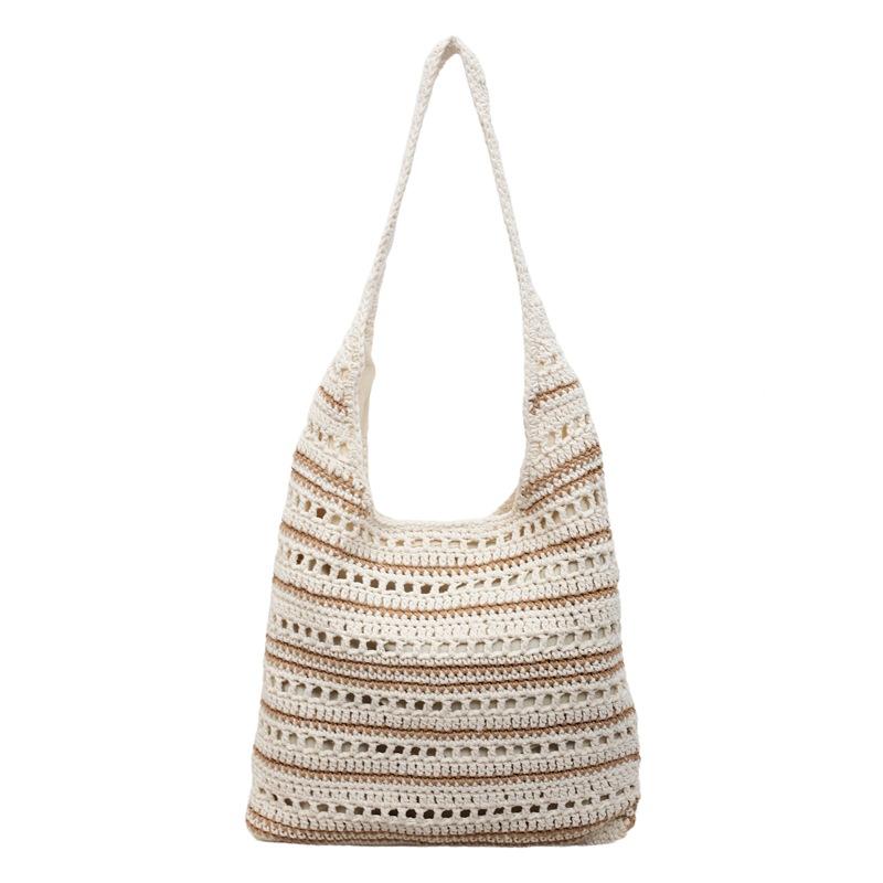 

Large Capacity Beach Handbag Comfortable Fashi Shopper Bag Striped Woven Shoulder Bag Straw Straw Shoulder Bag For Office хакі