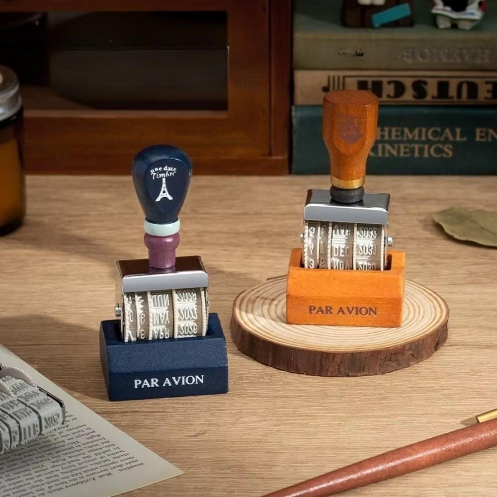 Retro Wooden Roller Date Seal 2 Styles Adjustable Date Adjustable Year Month Day Stamp Wooden Handle Roller Design