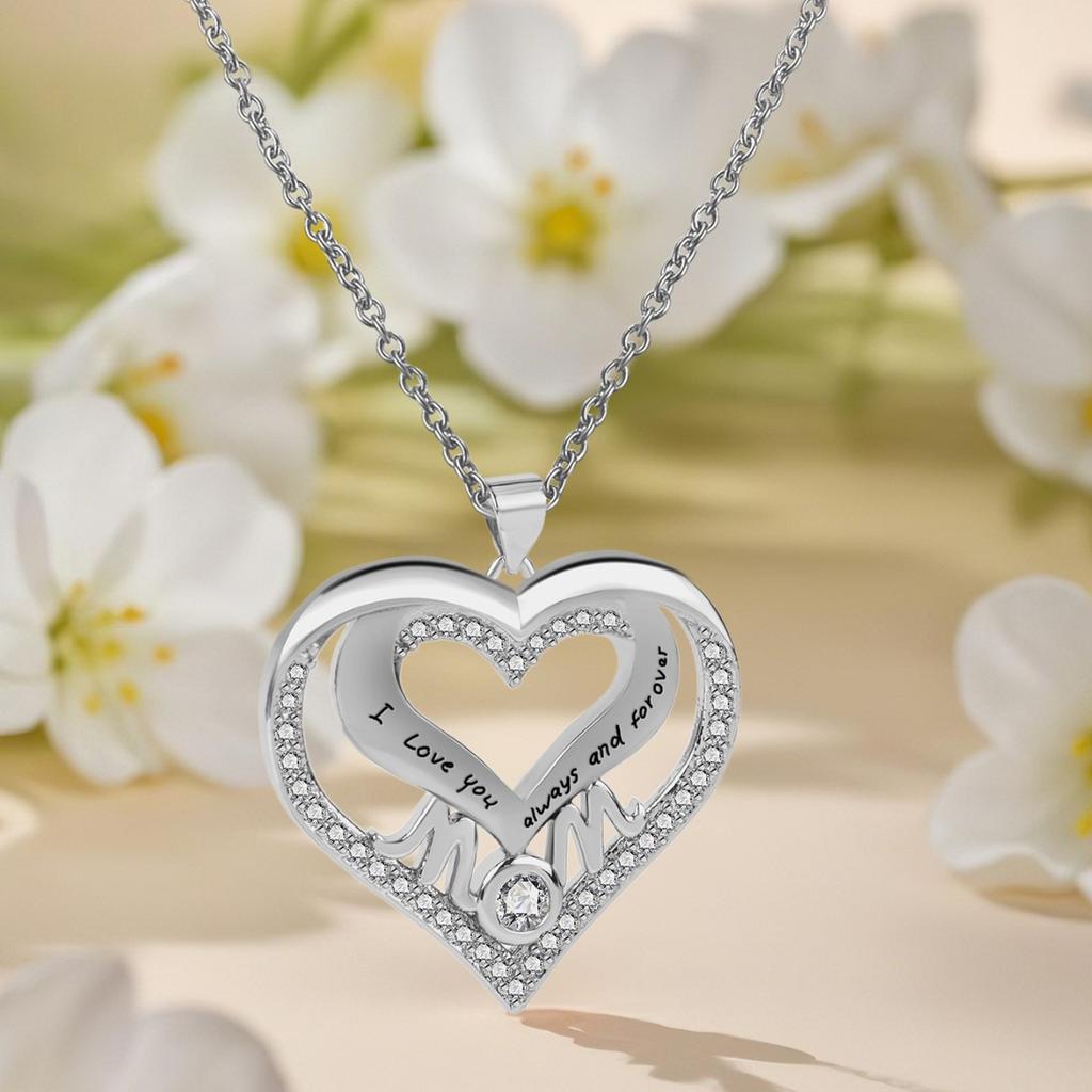Simple Love Mom Pendant Necklace Women's Mother's Day Gift Zircon Letter Pendant