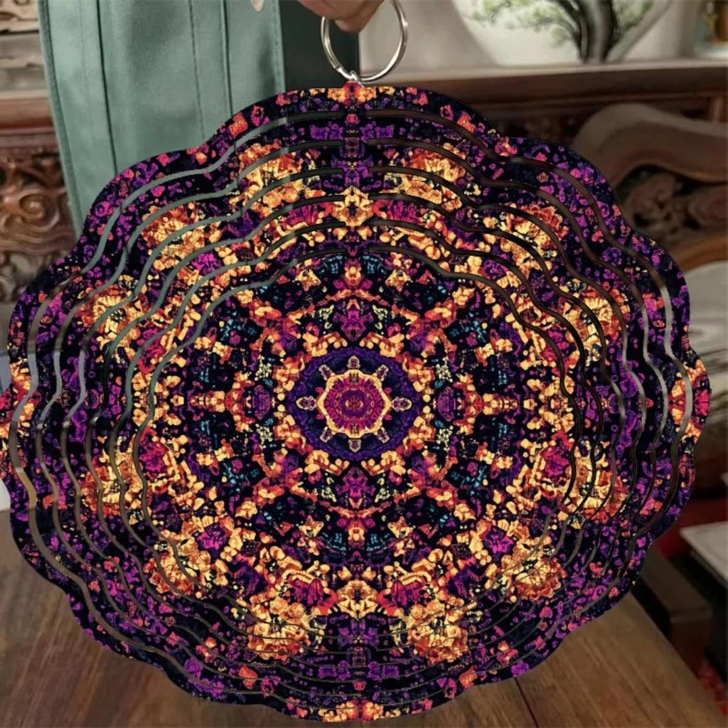 Yellow Mandala Flower Wind Spinner Metal Christmas Decoration for Garden Yard Patio Outdoor Wind Chime Holiday Gift Thanksgiving Decor