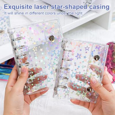 A6 Star Binder Cover Color-Changing PVC Notebook Cover with Reflective Design Transparent Spiral Planner Journal Sketchbook Accessories