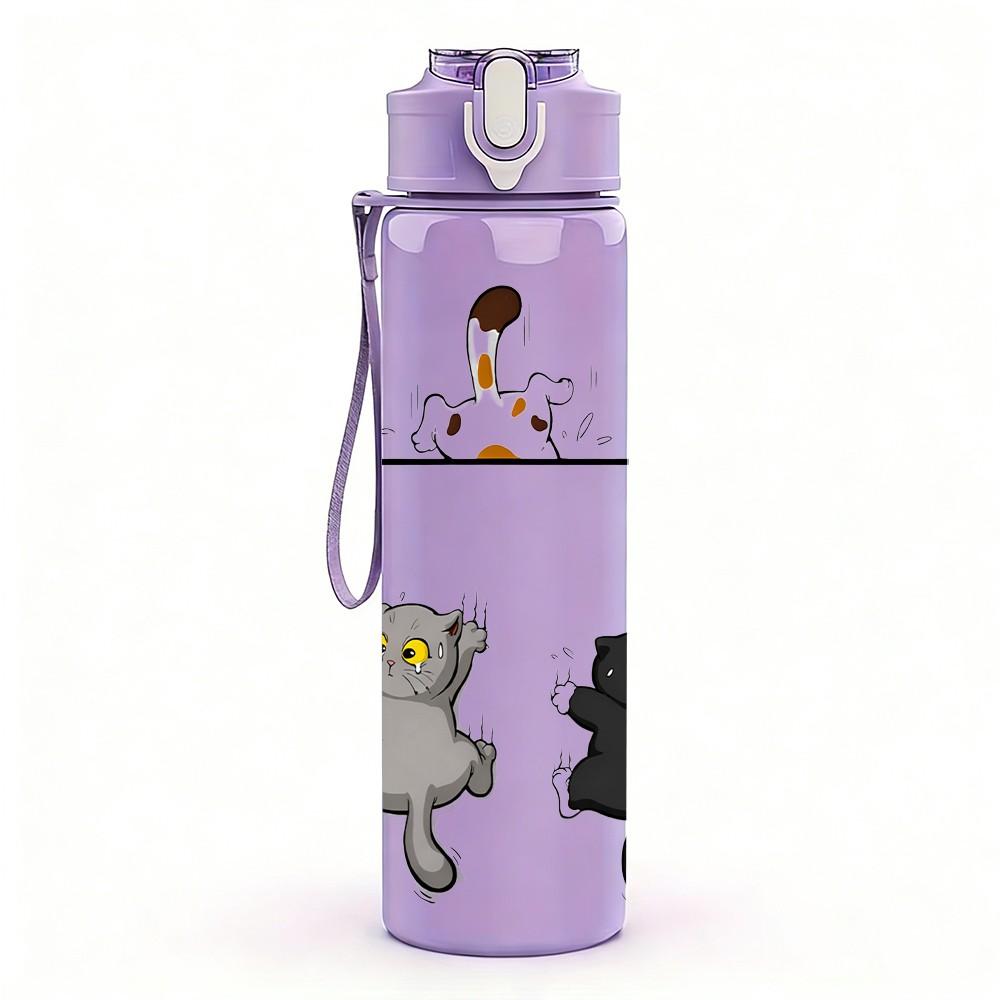 1PC Hanging Bear Toy Cute Minimal Print 750ml Color Plastic Sports Water Bottle Leakproof Flip Straw Lid Suitable for Sports Office Home Use