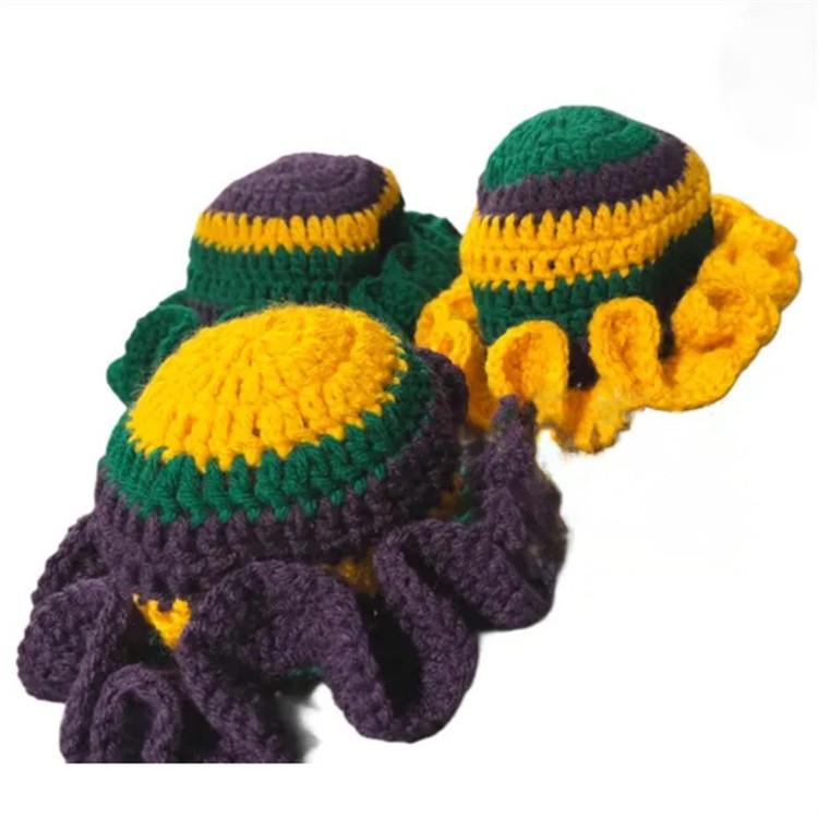 Handmade Crochet Bucket Hat for Woman Teen Outdoor Fisherman Hat Ruffled Brim Winter Windproof Carnivals Hat