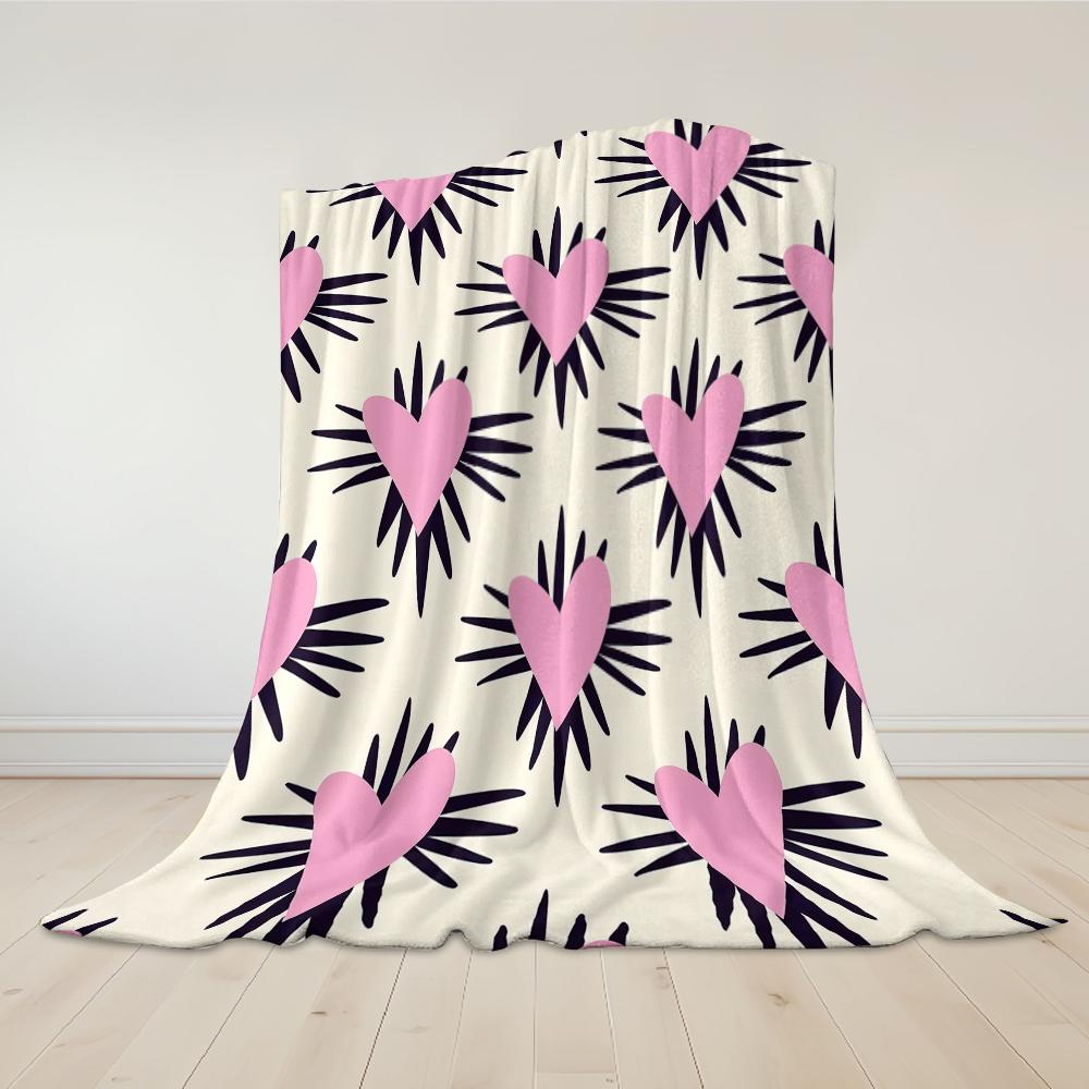 Pink Heart Burst Flannel Blanket Warm Soft Halloween Christmas Couch Warm Cozy Decorative Decor Gift for All Season
