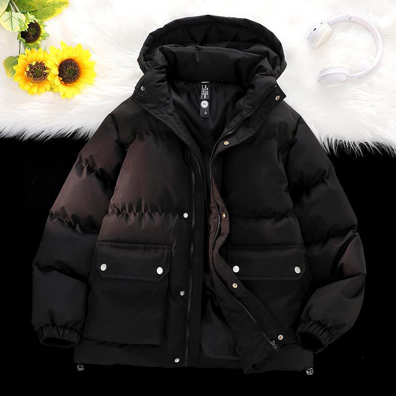 Winter Warm Cotton Jacket for Men's Short Removable Hat Jacquard New Thickened High-end Cotton Jacket Trendy Hooded Jacket
