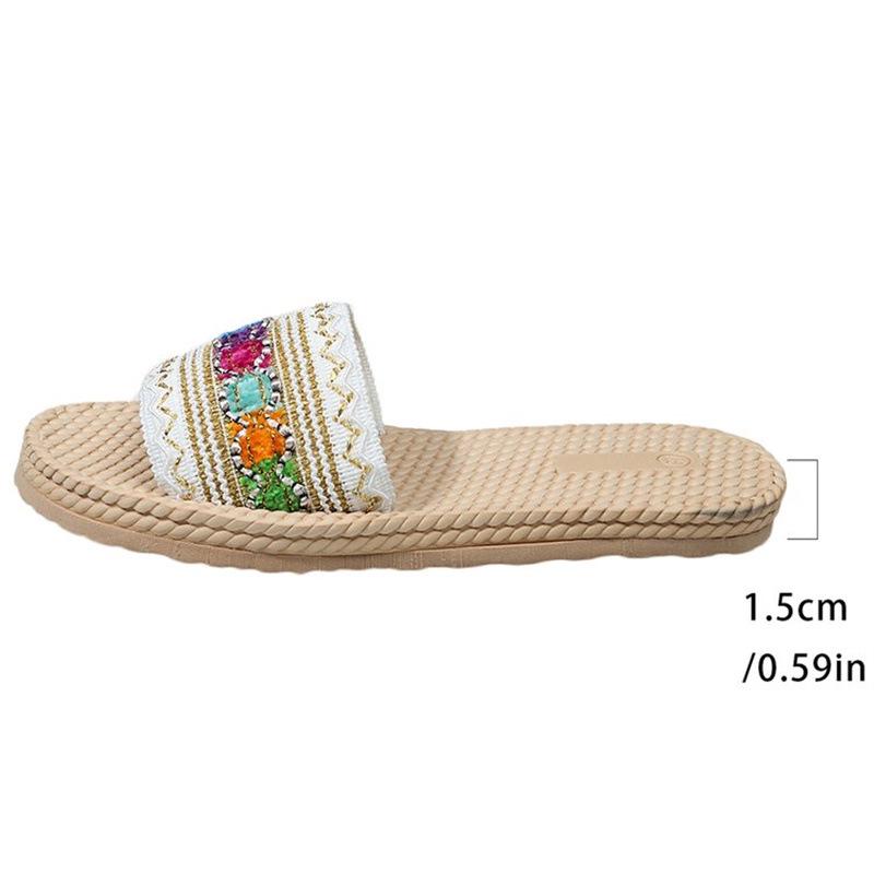 Ethnic Style Thick-Soled Large Size Flat Sandals with Hemp Rope Sole and Open-Toe Design.