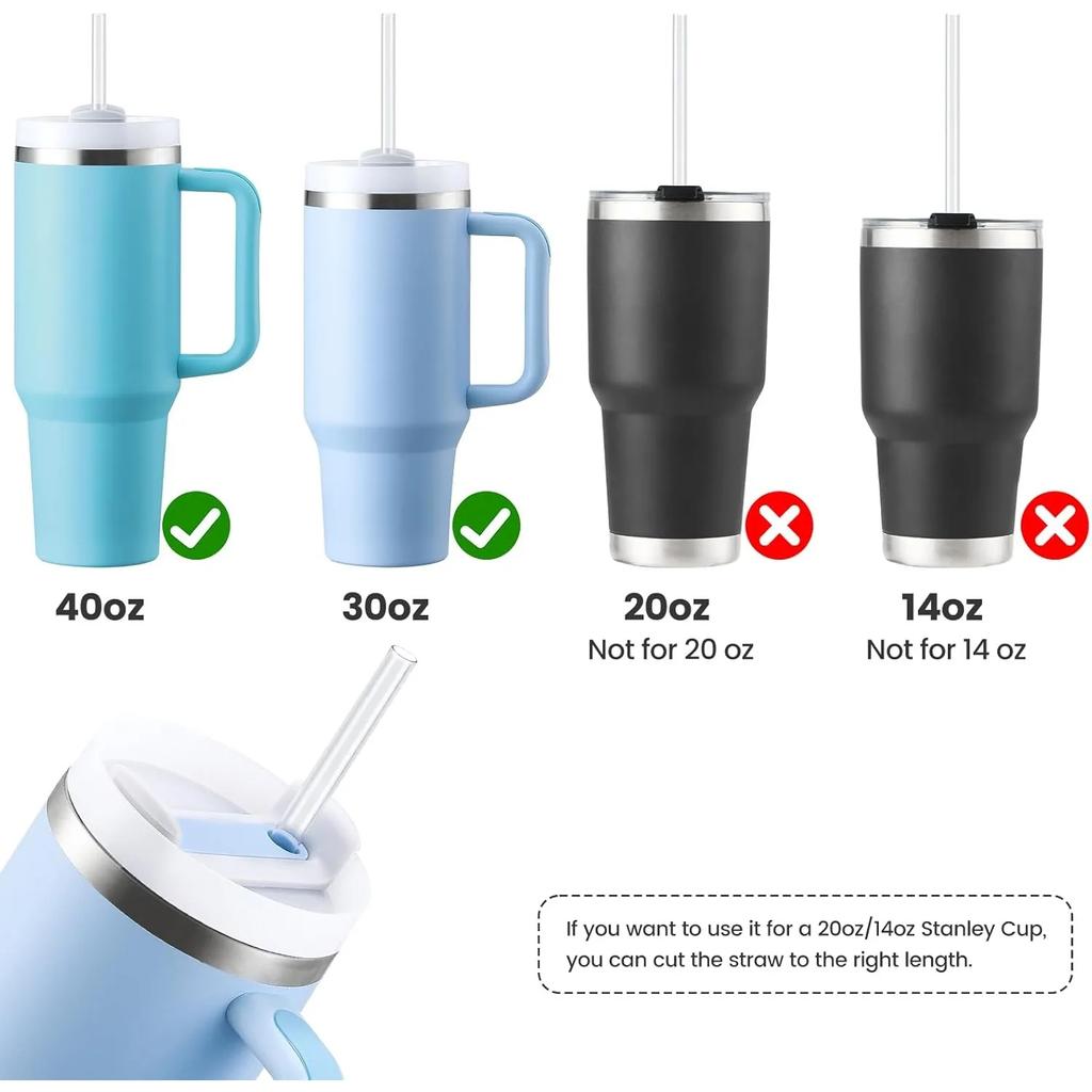 Replacement Straws for 40 oz Cup Tumbler, 12 Pack Clear Reusable Plastic Straws, 2 Straw Brushes,for Cup