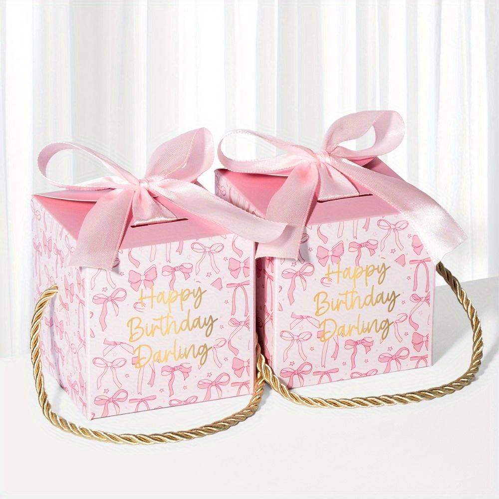25pcs Pink Bow Gift Boxes with Ribbon and Handle Paper Treat Boxes Souvenir Gifts Box Handbag Box Party Favor Boxes Gift Wrap Box