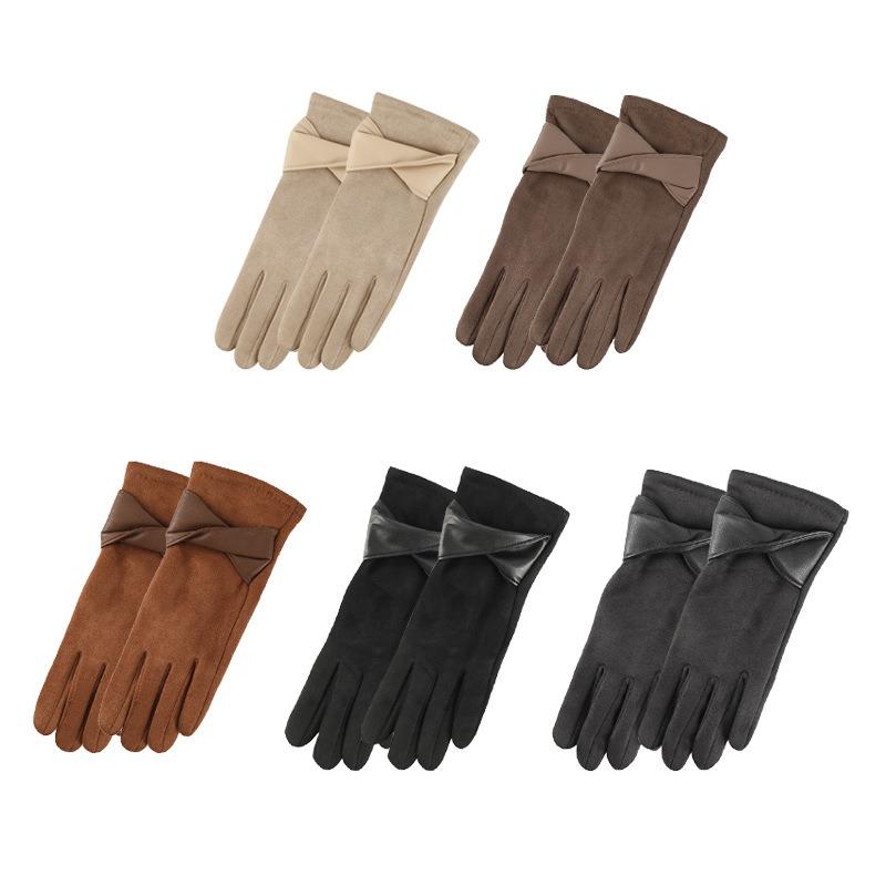 Winter Gloves Women's Suede, Cold-proof and Warm Gloves Women's Fleece Thickened Gloves Men's Bow Gloves Women