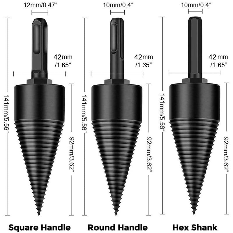 4Pcs 32/42mm Firewood Splitter Drill Bit Round/Hex/Triangle Shank Wood Cone Reamer Punch Driver Step Drill Bit Woodworking Tool