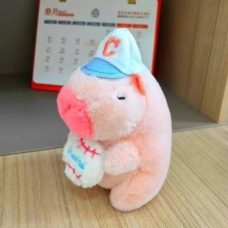 Cute Pink Pp Cotton Capybara Keychain Short Plush Bubble-blowing Animal Charm