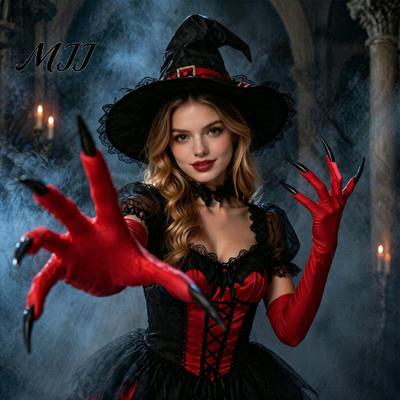 Festival Performance Accessories 1 Pair Halloween Ghost Claw Gloves, Long Fingernail Witch Costume Scary Cosplay Handwear Accessory, Dark Party