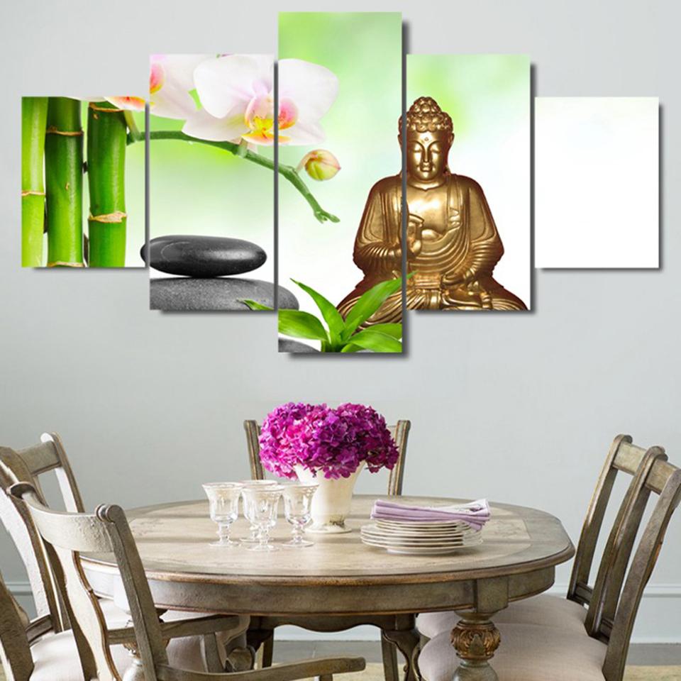 HD Painting Art Modular Poster Wall Printed Modern Canvas 5 Panel Figure Of The Buddha Bamboo Living Room Pictures Home Decor
