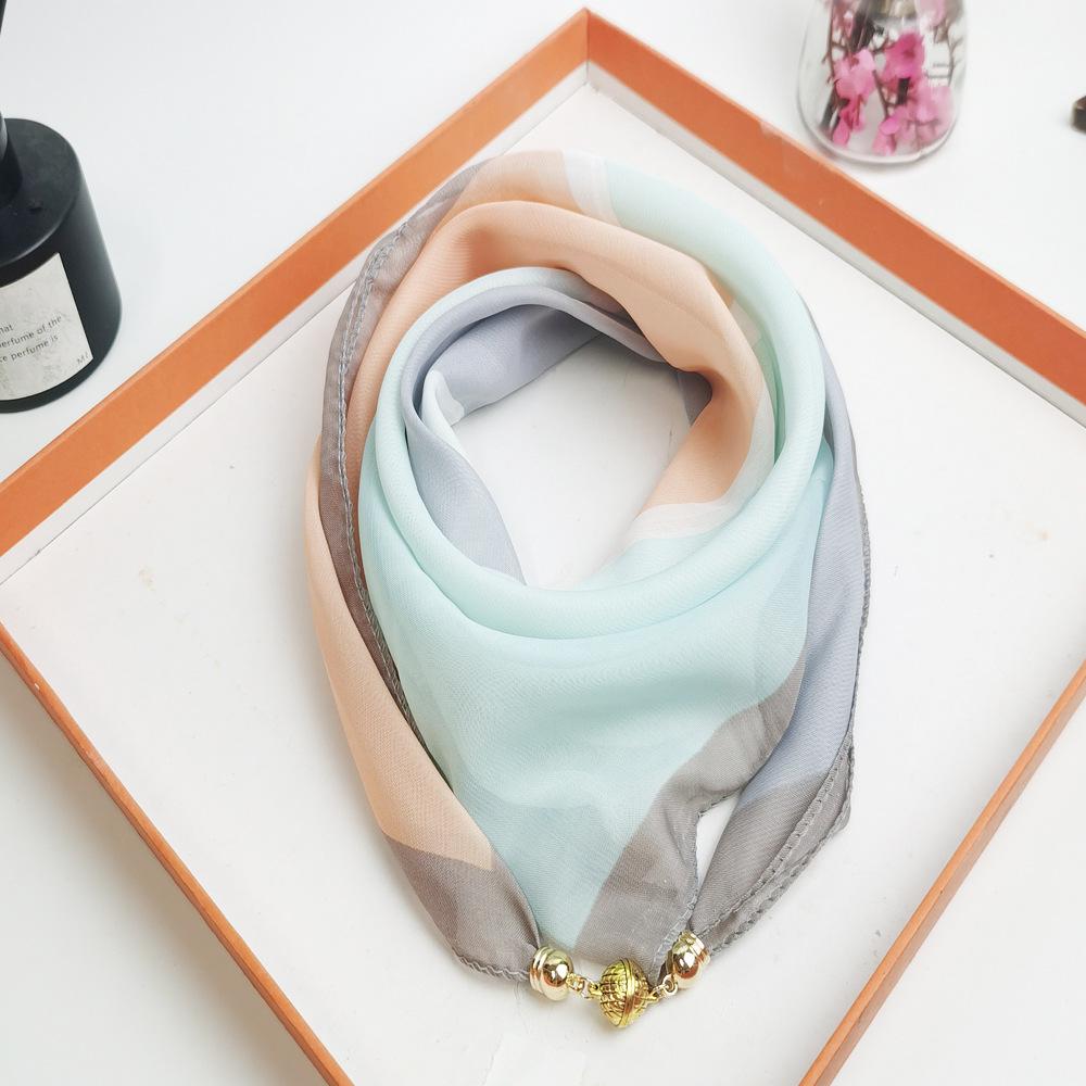 Spring/Summer 2025 Women's High-End Silk Scarf: Magnetic Buckle Triangle Snood for Neck Protection