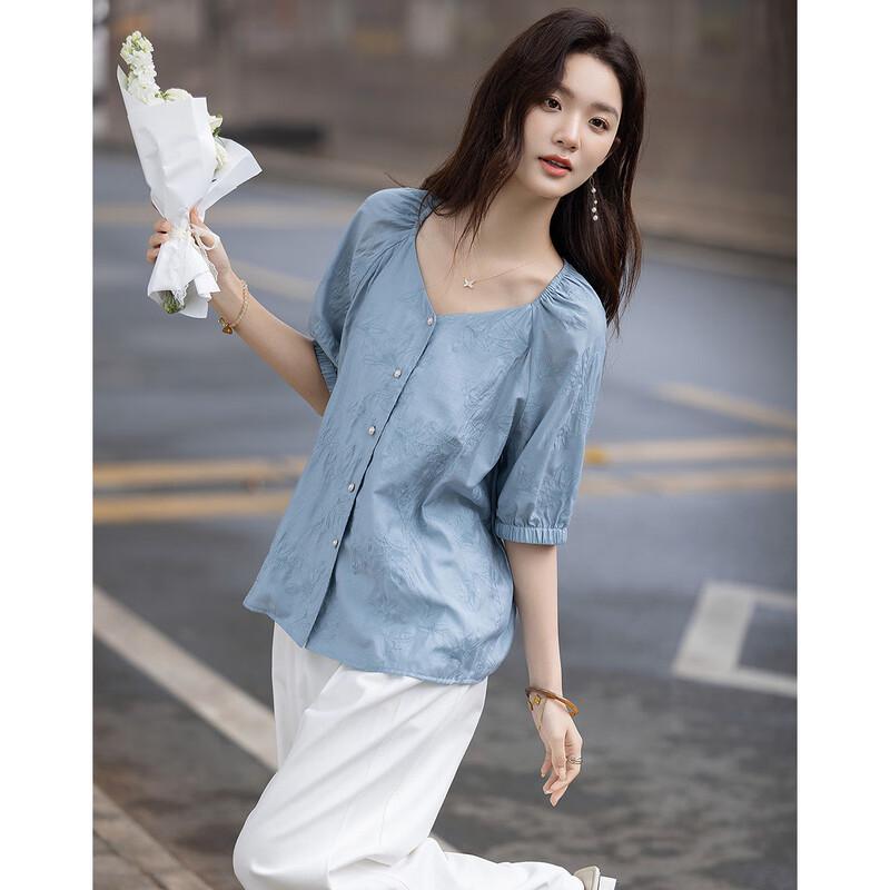 Demana Women's Embroidered V-Neck Mid-Sleeve Blouse