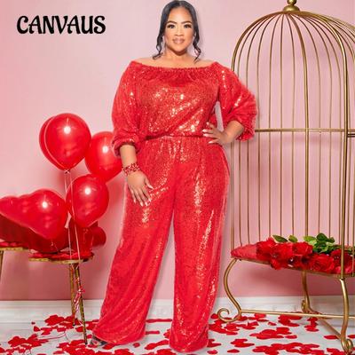 Damen Sexy Ein-Schulter Pailletten Casual Jumpsuit Mode Langärmlig Slim Modelle