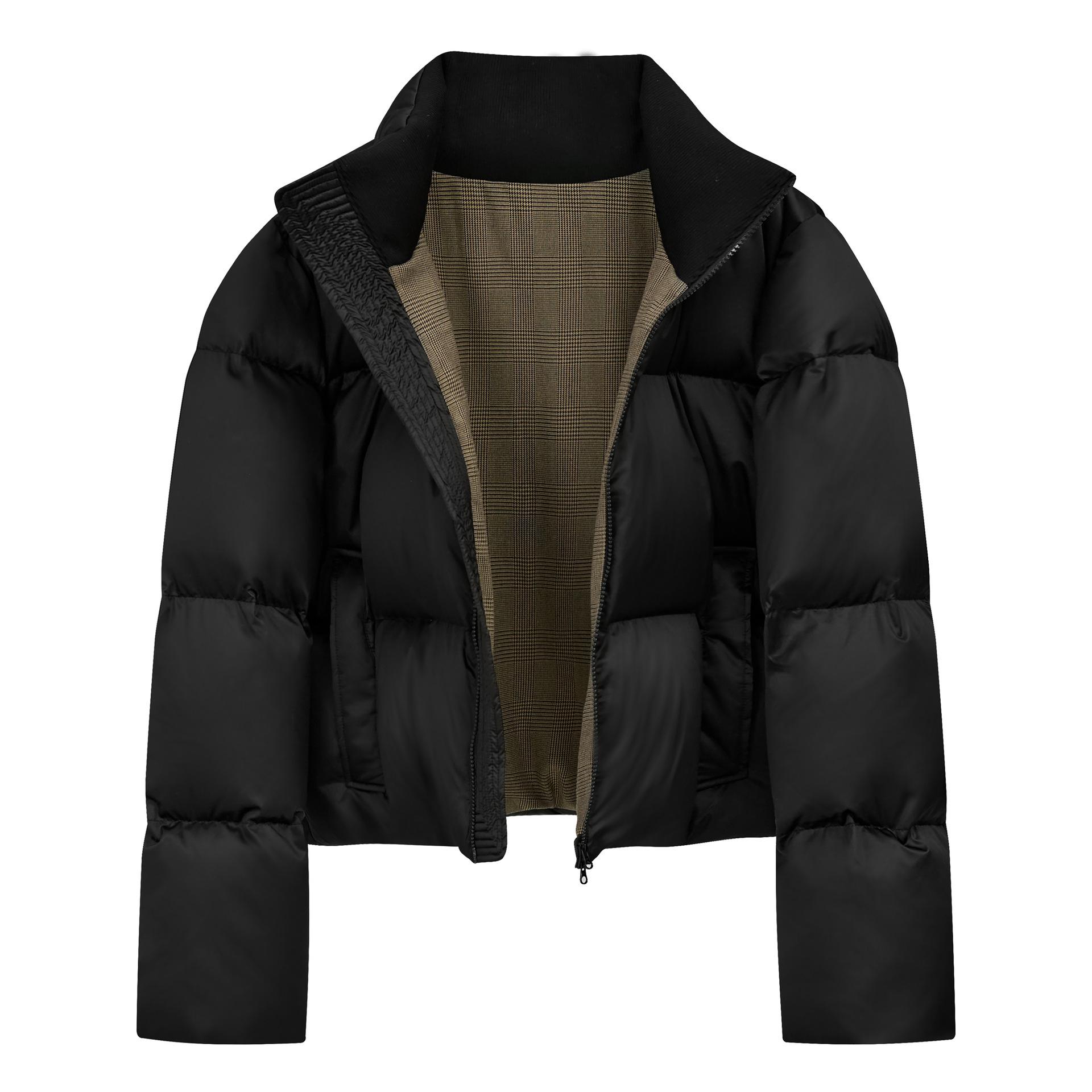 

Men s High-End Houndstooth Lining 90% White Duck Down Stand Collar Winter Jacket - Boxy Short Trendy Coat Large чорний