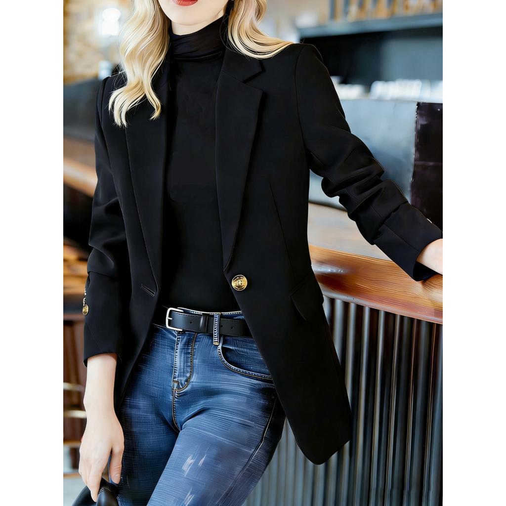 Women's Blazer, Casual Slim Fitted Suit Jacket, High-end Short Blazer for Petite Women, Spring Autumn Outerwear