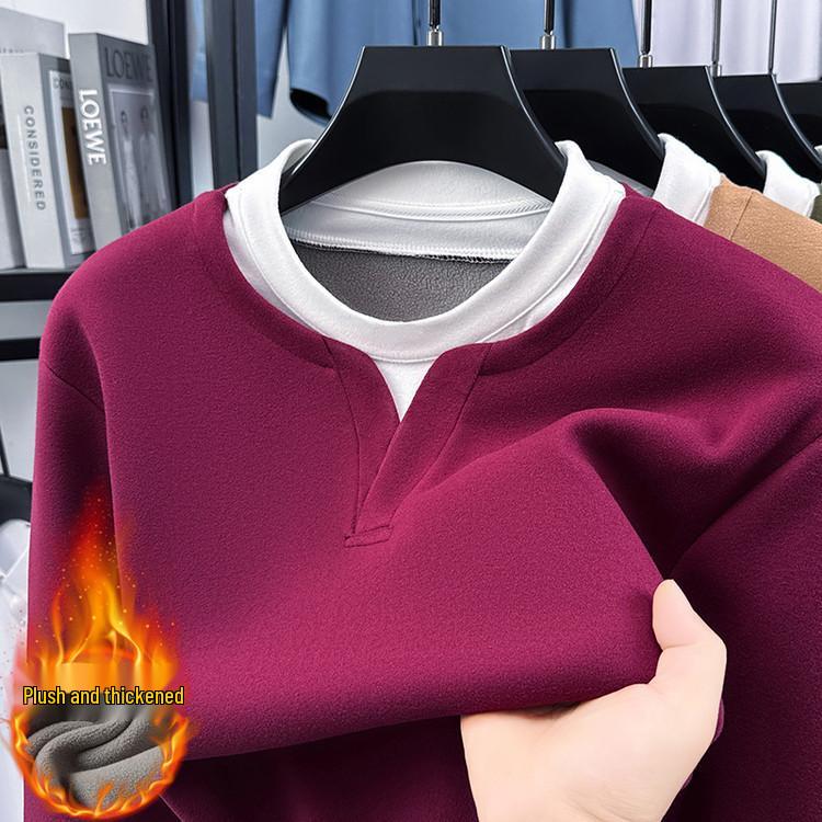 Men’s 2025 Autumn/Winter Long Sleeve Double Collar Patchwork Sweatshirt