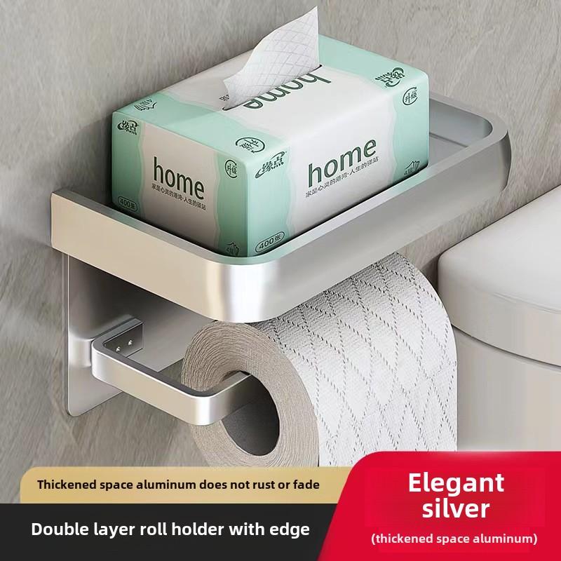 Black Gold Toilet Paper Holder Bathroom Wall Mount Multifunction WC Paper Phone Holder Shelf Towel Roll Shelf Accessories