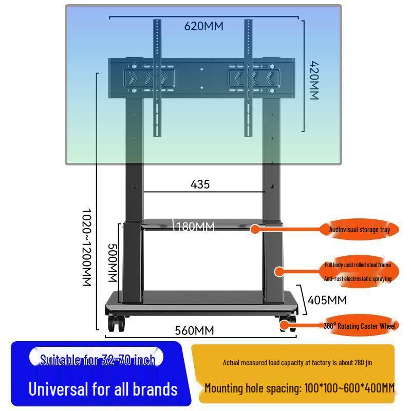 Floor-Standing TV Stand with Wheels for 55-120 Inch Screens
