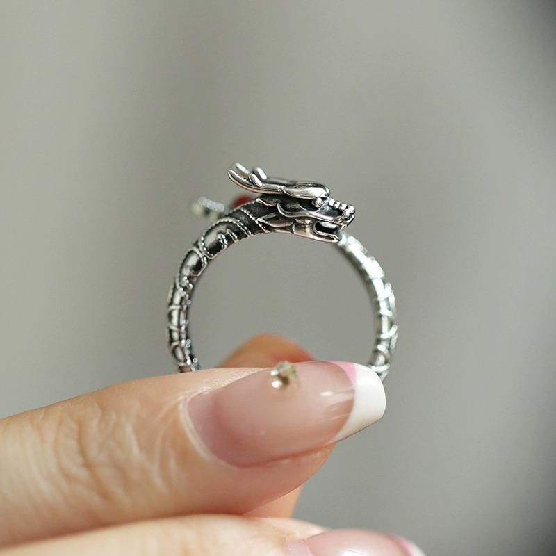 925 Sterling Silver Adjustable Chinese Zodiac Dragon Ring