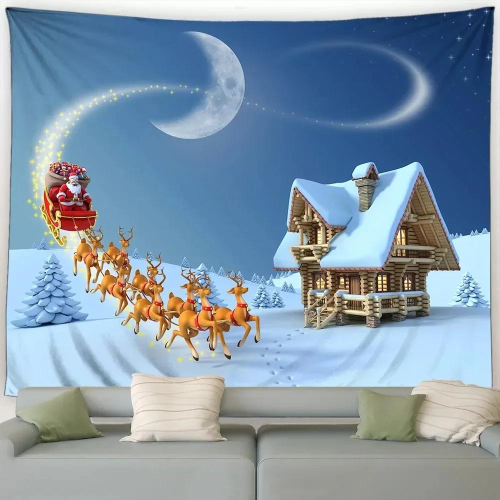 Christmas Sleigh Santa Claus Tapestry Bedroom Living Room Home Christmas Decoration