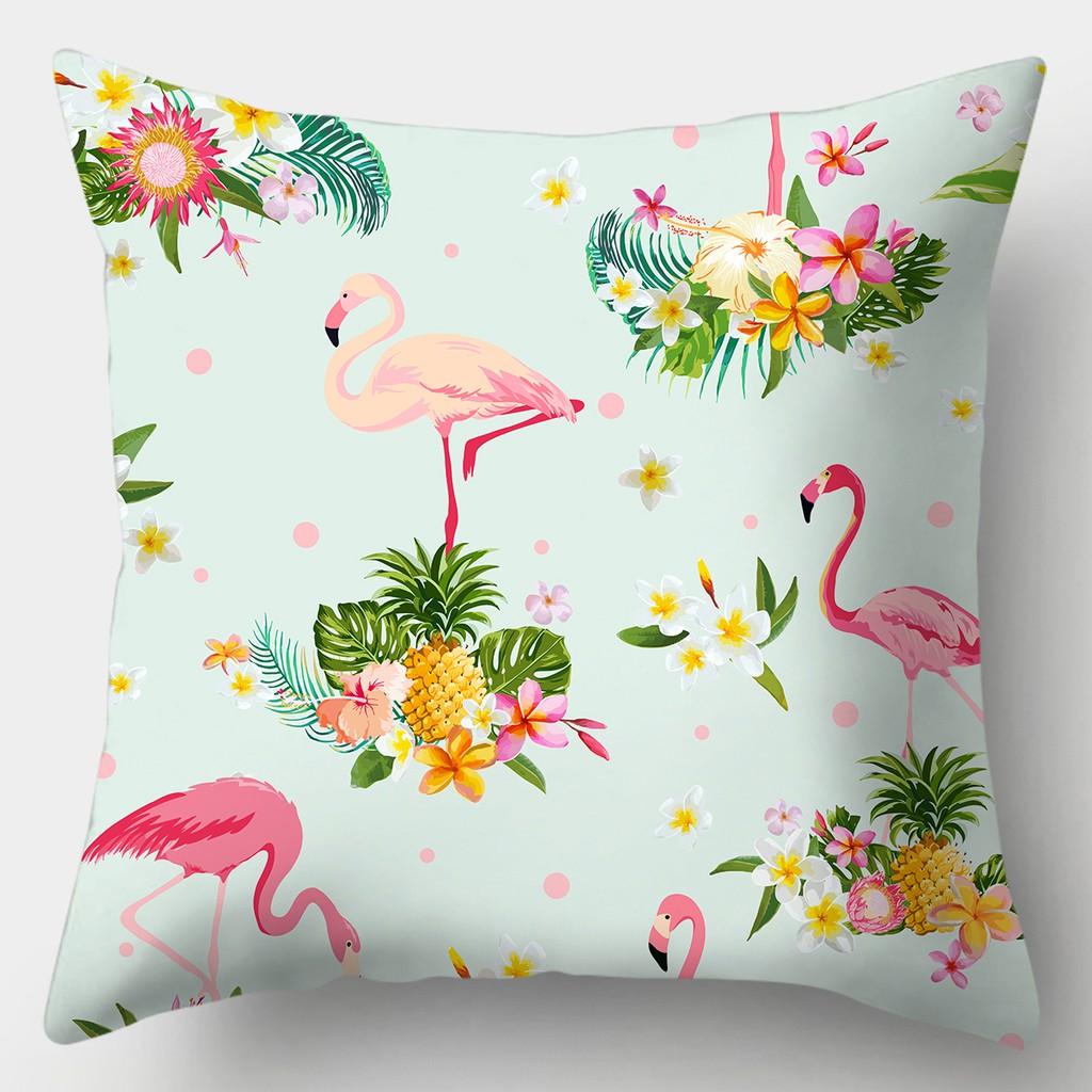 Tropical Flamingo Print Pillowcase Square Peach Skin Sofa Pillowcase Home Decor Pillowcase