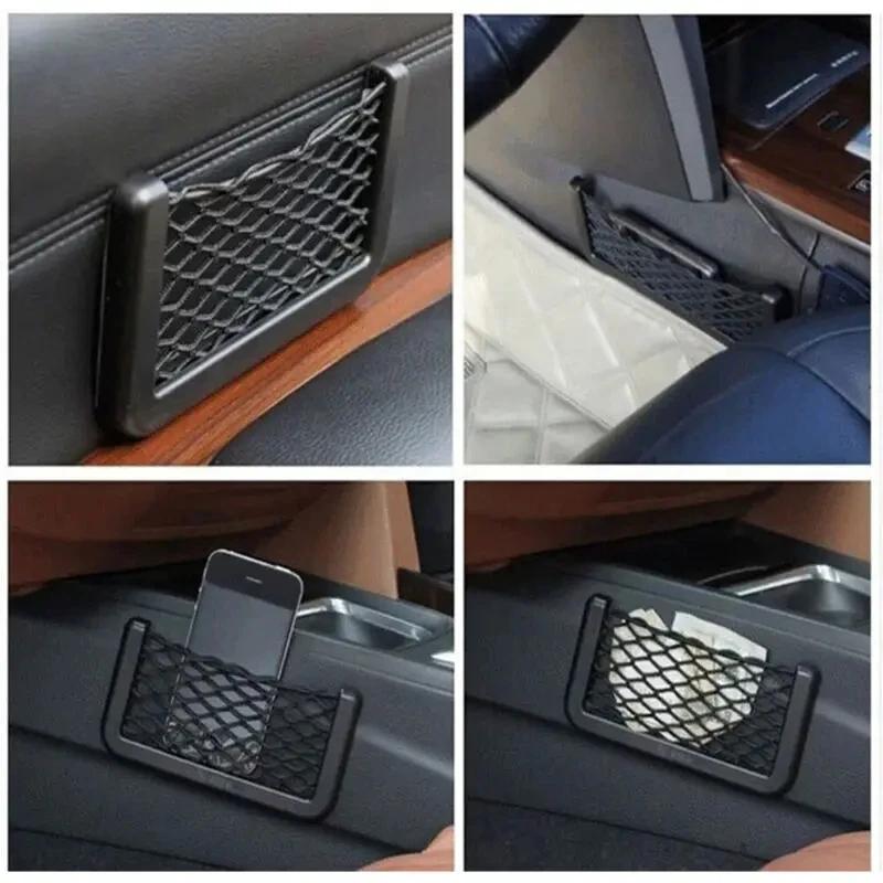 1/4Pcs Auto Seat Side Interior Back Sundries Pocket – Mesh Storage Bag, Phone Net Pocket Holder, Elastic Car Storage Bag