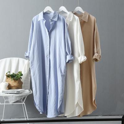 Robe Longue Unie pour Femme Jupe Chemise Ample Simple Chic Manches Longues Style Décontracté d'Été Jupe Longue pour Dames