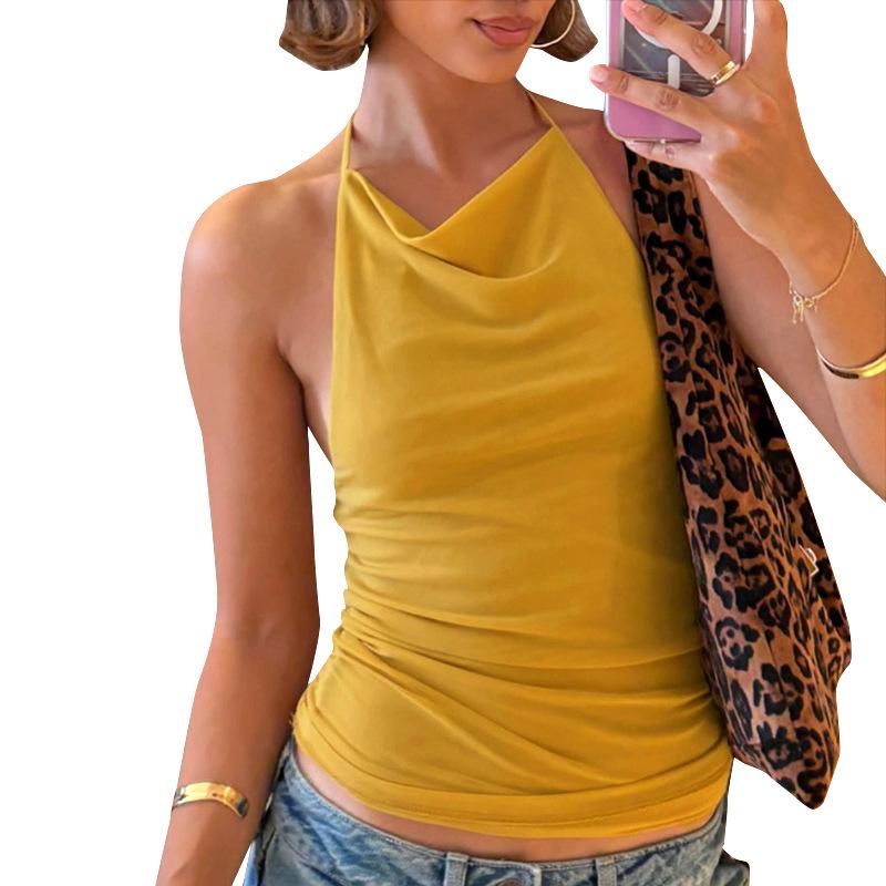 Avrupa Kadın İlkbahar/Yaz Seksi Arkası Açık File Askılı Üst